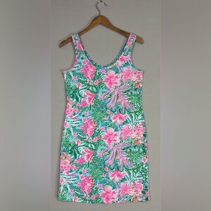 Lilly Pulitzer Floral Sleeveless Sheath Dress Pink Blue XS
